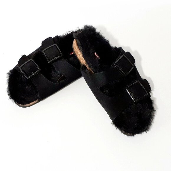 NWOT Unionbay black faux fur faux suede sandals - Picture 9 of 15